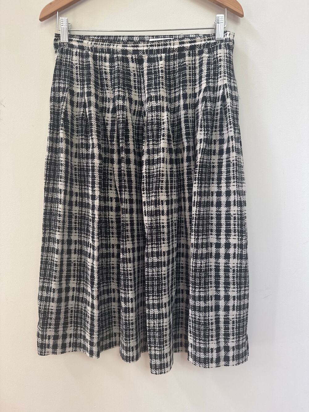 Vintage Talbots Black White Plaid Pleated Silk Midi Skirt Preppy Academia 10